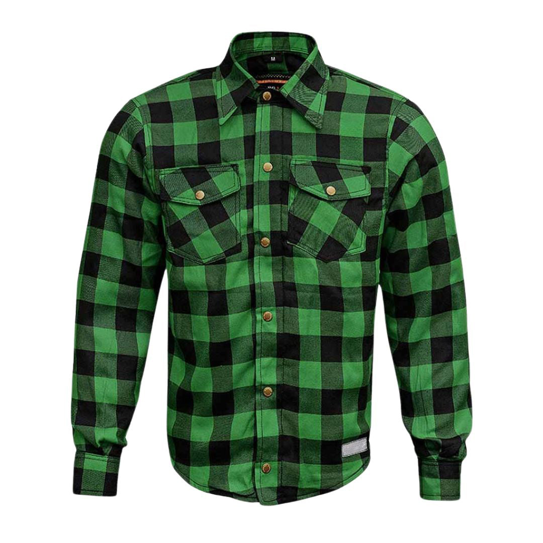 Men’s Motorcycle Riding Flannel Shirt – Road Series Green, Reinforced & Protective Kings Wear Apparel