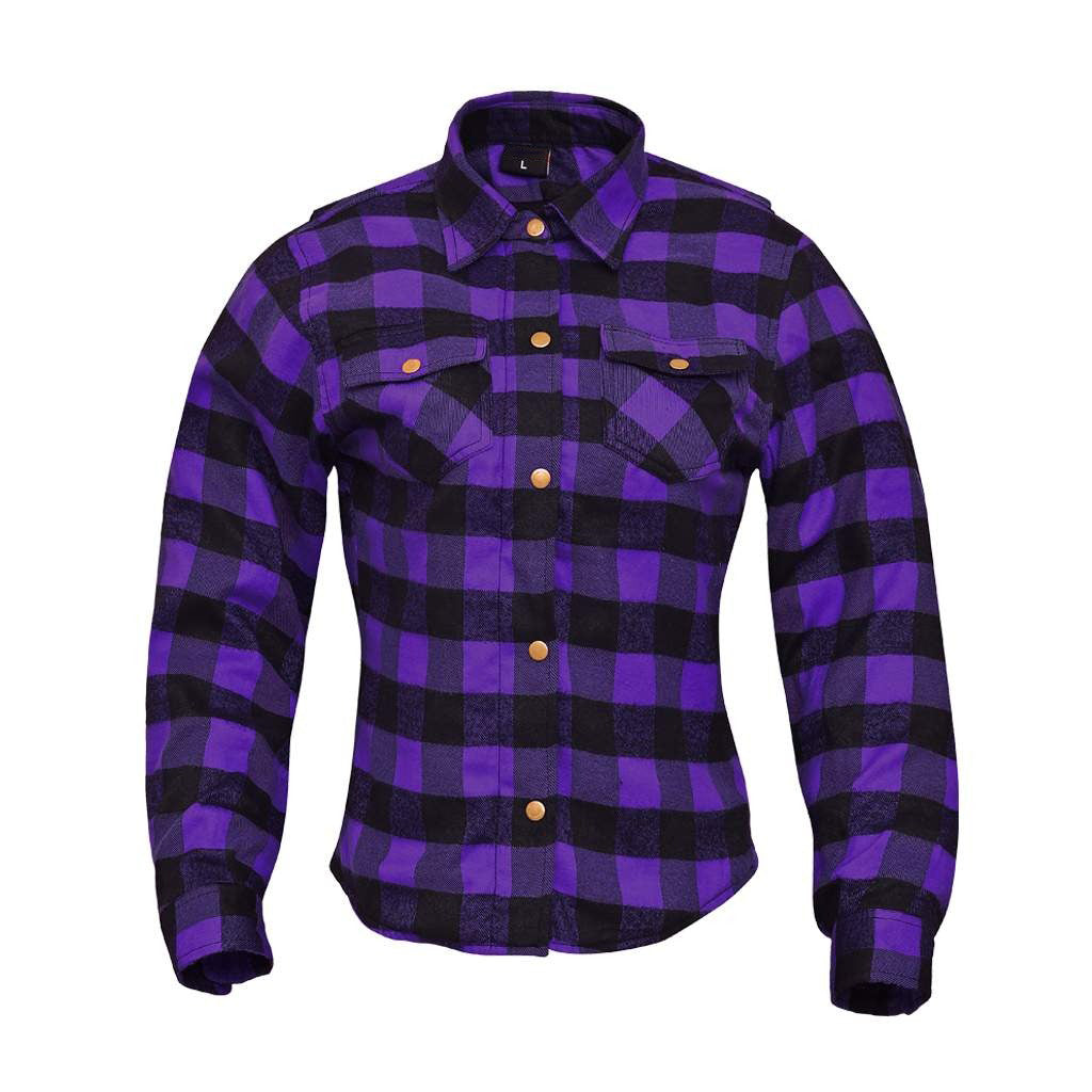 Women’s Reinforced Motorcycle Flannel Shirt – Road Series Purple, Stylish & Protective Kings Wear Apparel