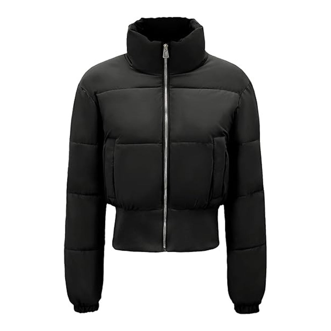 Women’s Cropped Puffer Jacket – Long Sleeve Quilted Winter Coat with Pockets Kings Wear Apparel