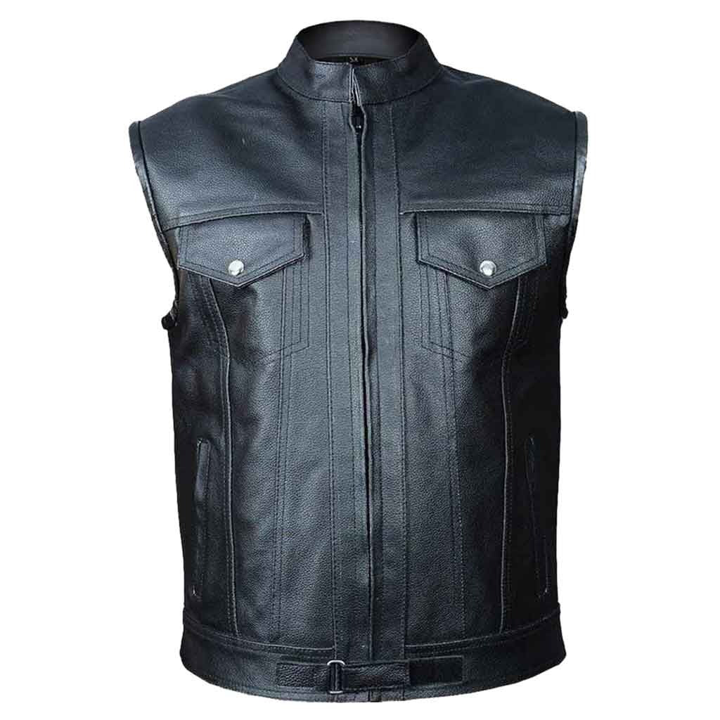 Leather Motorcycle Vest | SOA Style with Zipper Closure – Classic Biker Vest for Men Kings Wear Apparel