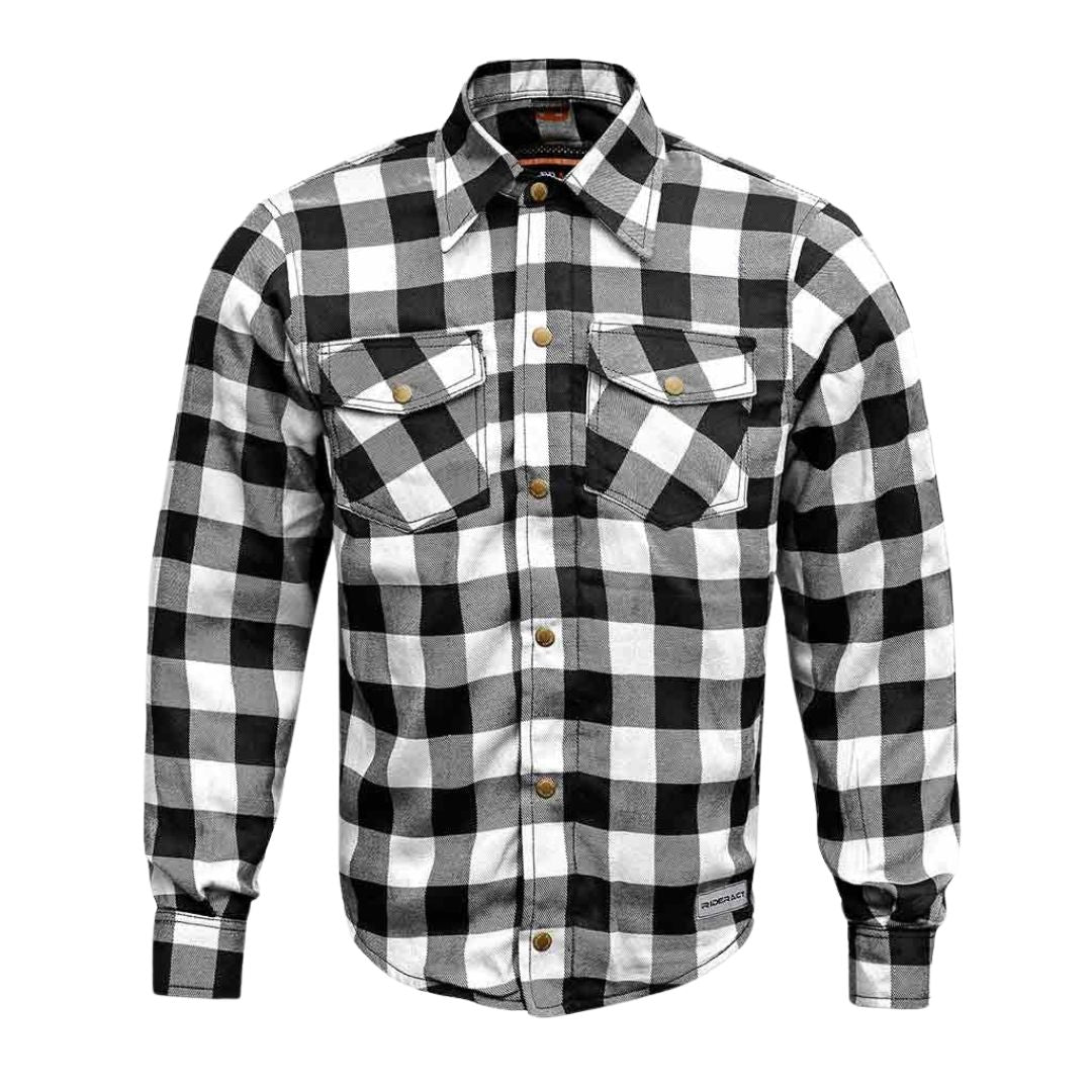 Men’s Motorcycle Riding Flannel Shirt – Road Series Black & White, Reinforced & Protective Kings Wear Apparel