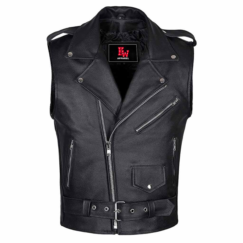 Sleeveless Jacket Style Vest | Classic Leather Biker Vest for Men – Durable & Stylish Motorcycle Gear Kings Wear Apparel