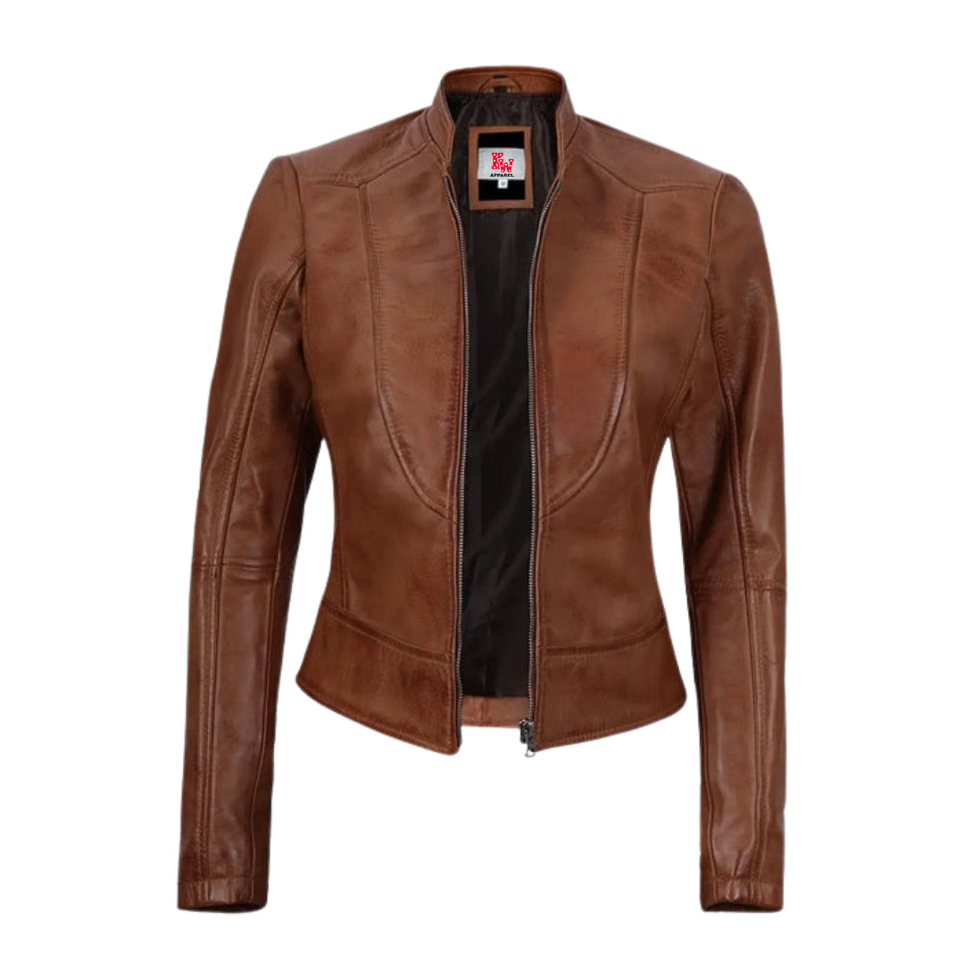 Montana Women's Premium Tan Biker Leather Jacket | Stylish & Durable Kings Wear Apparel