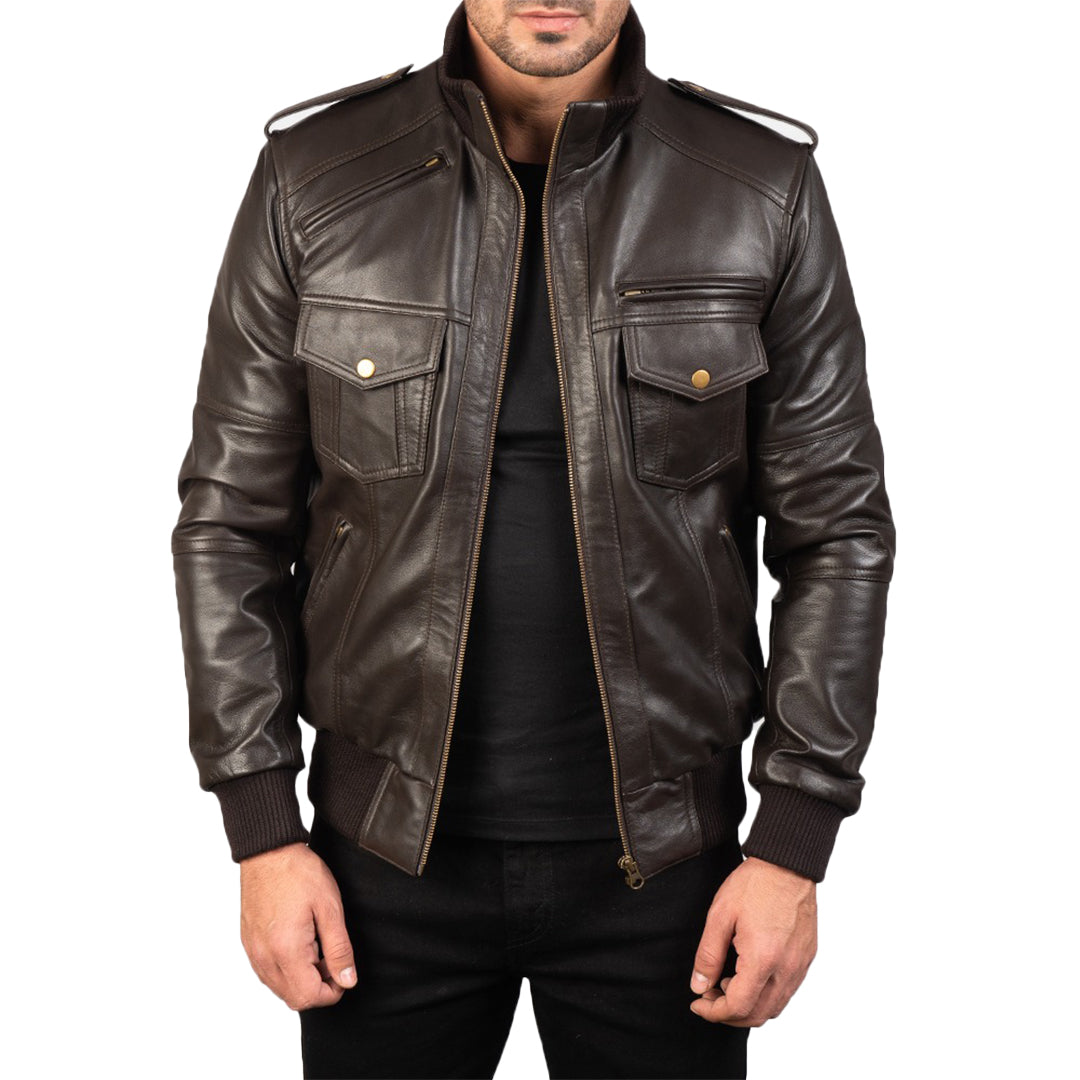 Agent Shadow Men's Brown Leather Bomber Jacket - Premium Quality & Style | Shop Now For Best Deals Kings Wear Apparel