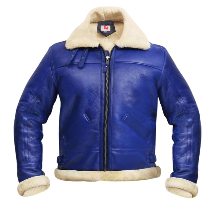 Arctic B3 Real Shearling Bomber Jacket in Blue | Premium Warmth & Style Kings Wear Apparel