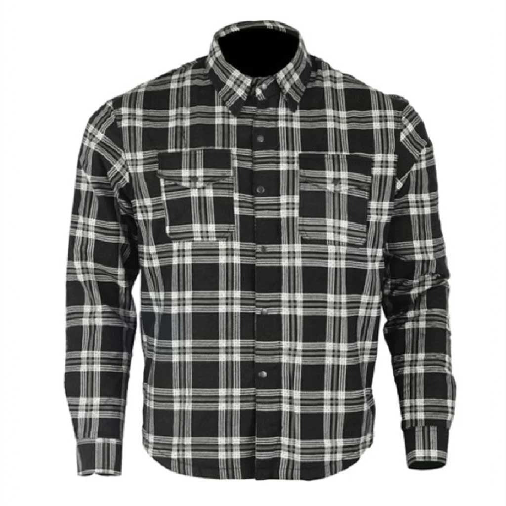 Men’s Motorcycle Riding Flannel Shirt – Reinforced, Black & White Check | Stylish & Protective Kings Wear Apparel