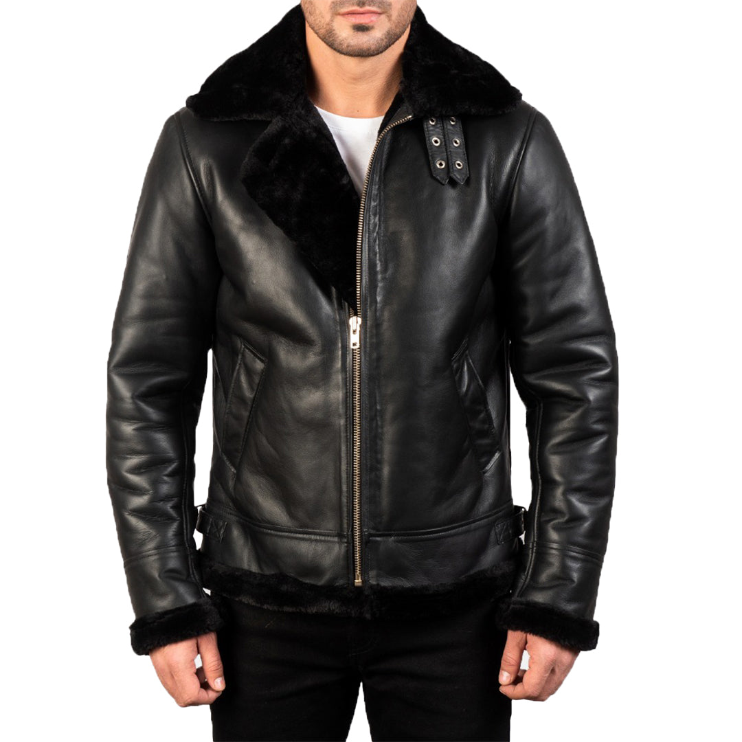 "Francis B-3 Black Leather Bomber Jacket - Premium Quality, Stylish & Durable Kings Wear Apparel