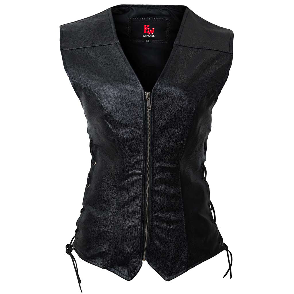 Women's Leather Motorcycle Vest | Zippered & Adjustable Biker Vest – Stylish & Durable Riding Gear Kings Wear Apparel