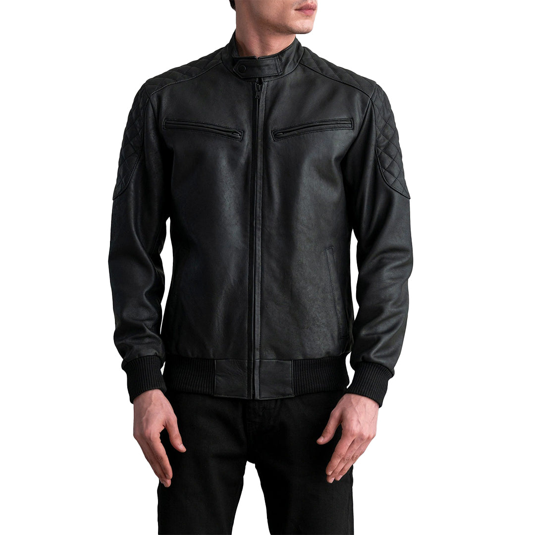 Men's Sven Tumbled Black Leather Bomber Jacket - Stylish, Durable & Comfortable Kings Wear Apparel