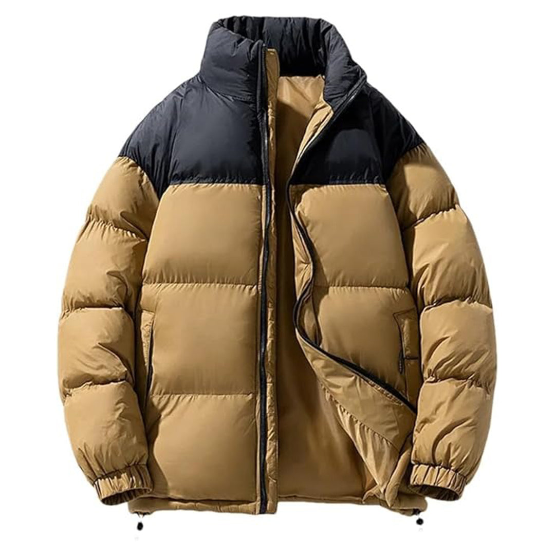 Men's Puffer Jacket | Thickened Winter Coat with Stand Collar & Color Block Design – Warm Zip-Up Ski Bubble Coat Kings Wear Apparel