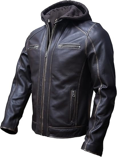 Men's Genuine Lambskin Leather Motorcycle Jacket with Removable Hood – Black & Brown | Kings Wear Apparel Kings Wear Apparel