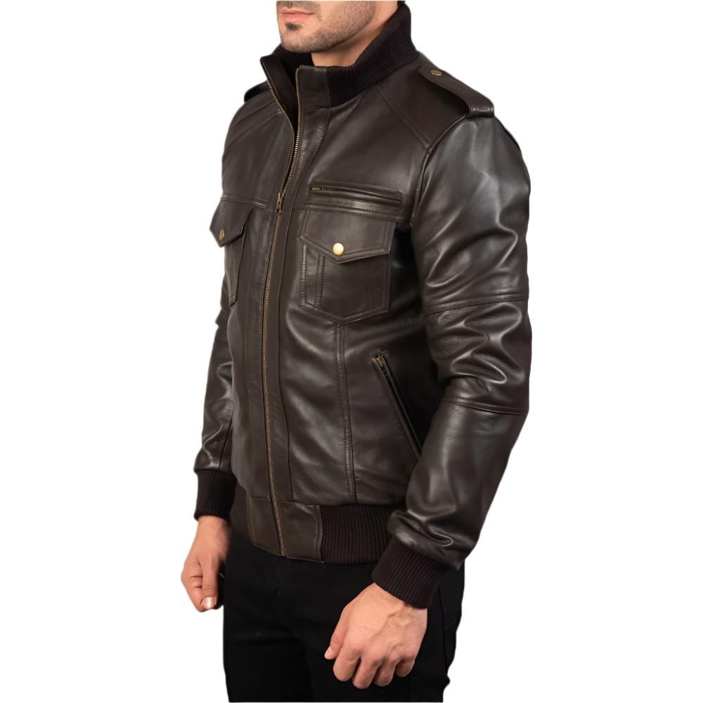 Agent Shadow Men's Brown Leather Bomber Jacket - Premium Quality & Style | Shop Now For Best Deals Kings Wear Apparel