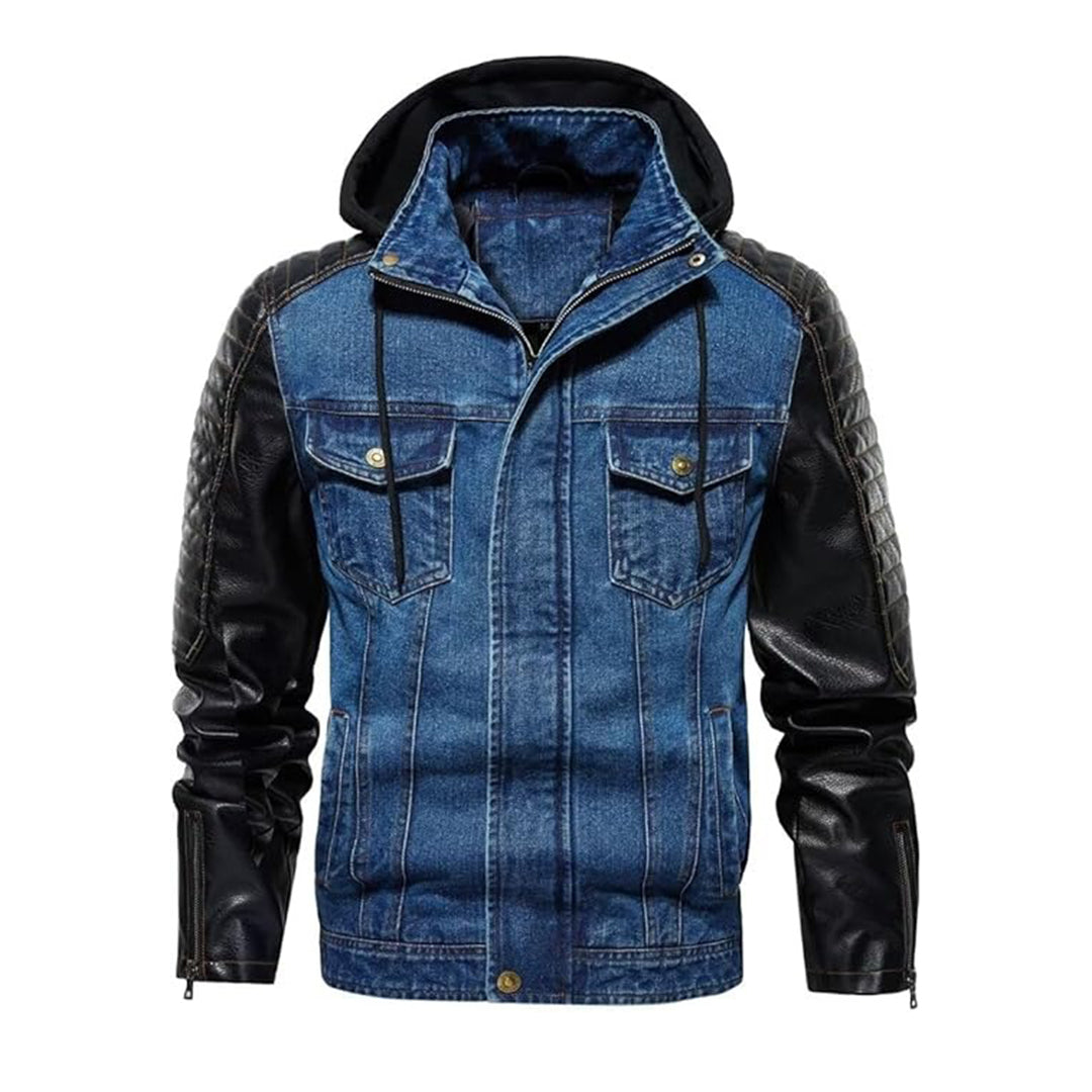 Men's Denim Jacket with PU Leather Patchwork – Trucker Biker Style | Kings Wear Apparel Kings Wear Apparel