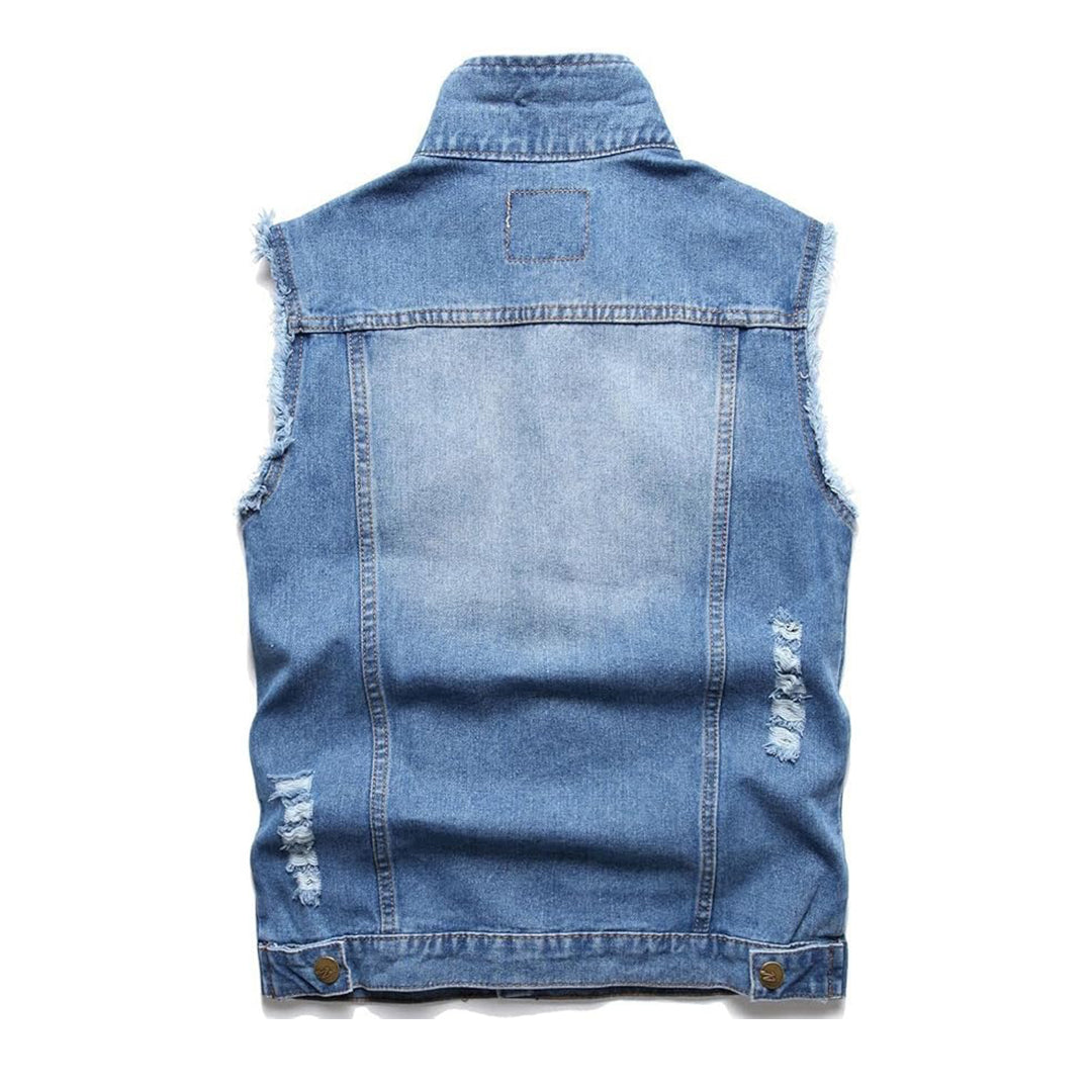 Men's Lapel Sleeveless Slim Fit Denim Vest - Retro Ripped Casual Jean Jacket | Kings Wear Apparel Kings Wear Apparel