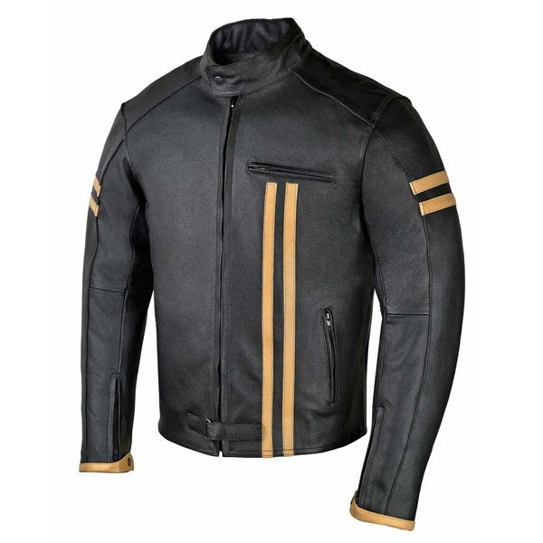 Men's Motorcycle Leather Jacket Striper | Stylish Biker Jacket with Premium Protection – Durable & Comfortable Kings Wear Apparel