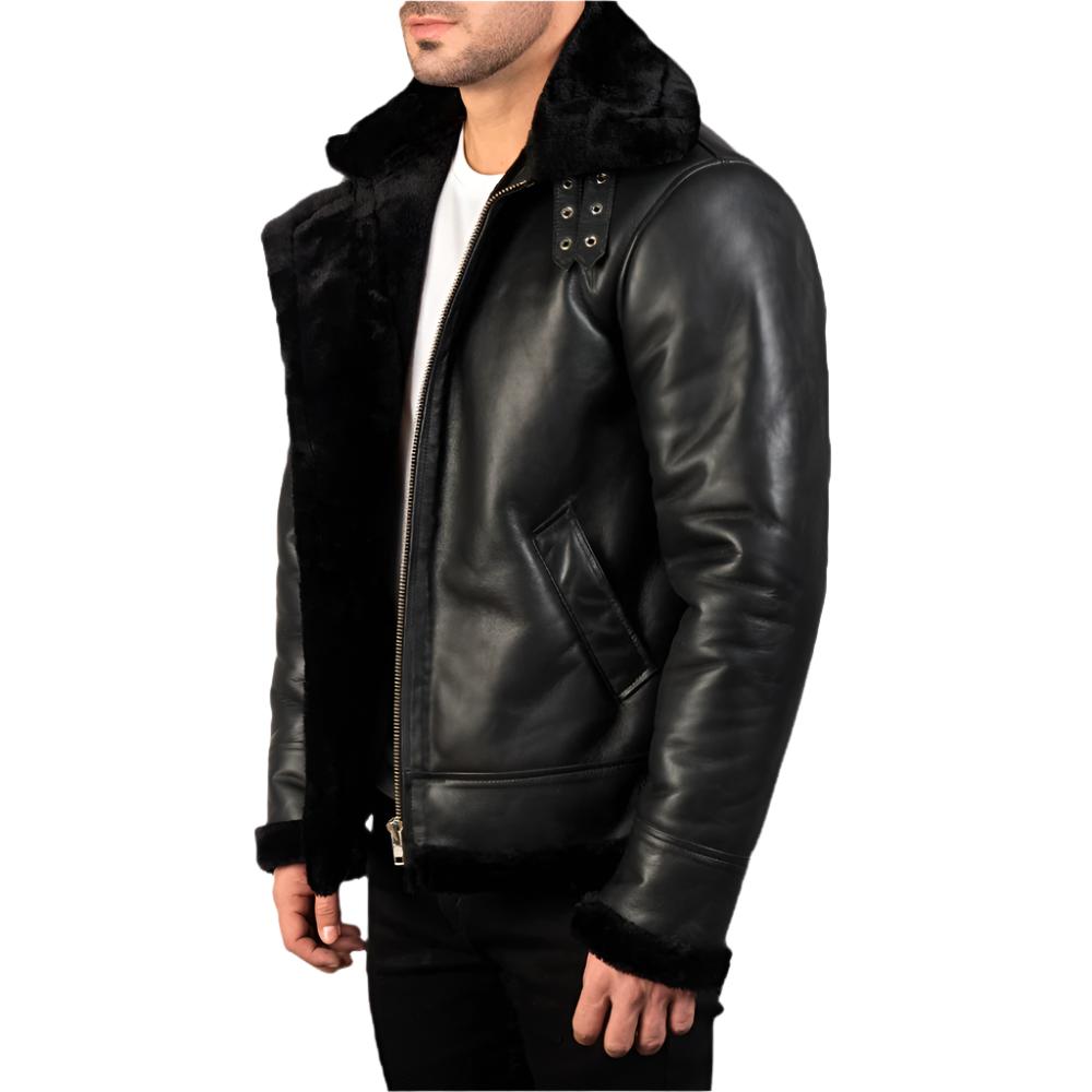 "Francis B-3 Black Leather Bomber Jacket - Premium Quality, Stylish & Durable Kings Wear Apparel