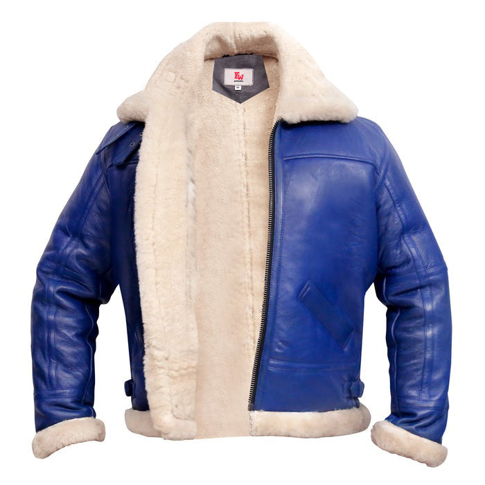 Arctic B3 Real Shearling Bomber Jacket in Blue | Premium Warmth & Style Kings Wear Apparel