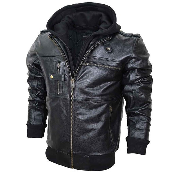 Leather Motorcycle Jacket with Hood Stinger – Premium Cowhide, Stylish & Protective Biker Gear Kings Wear Apparel