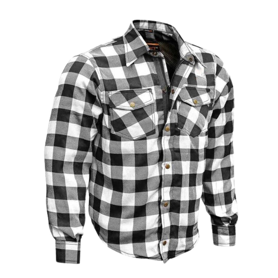 Men’s Motorcycle Riding Flannel Shirt – Road Series Black & White, Reinforced & Protective Kings Wear Apparel