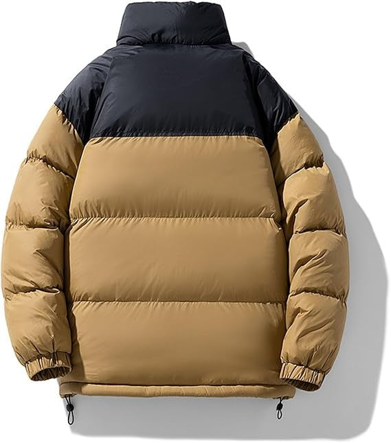 Men's Puffer Jacket | Thickened Winter Coat with Stand Collar & Color Block Design – Warm Zip-Up Ski Bubble Coat Kings Wear Apparel