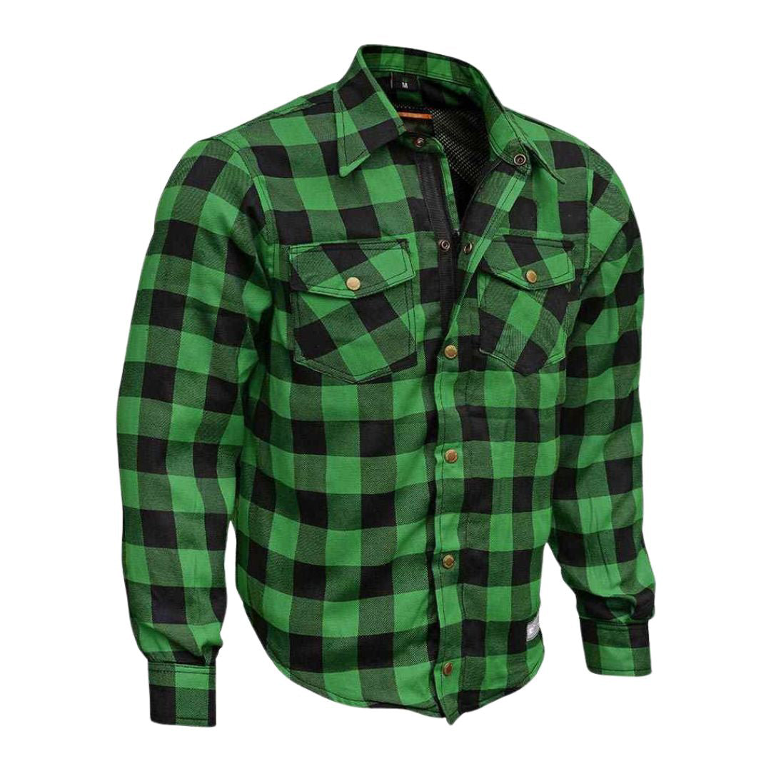 Men’s Motorcycle Riding Flannel Shirt – Road Series Green, Reinforced & Protective Kings Wear Apparel