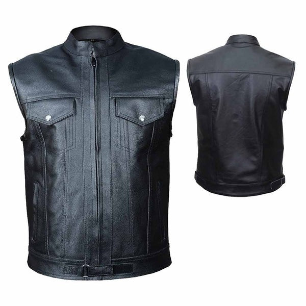 Leather Motorcycle Vest | SOA Style with Zipper Closure – Classic Biker Vest for Men Kings Wear Apparel