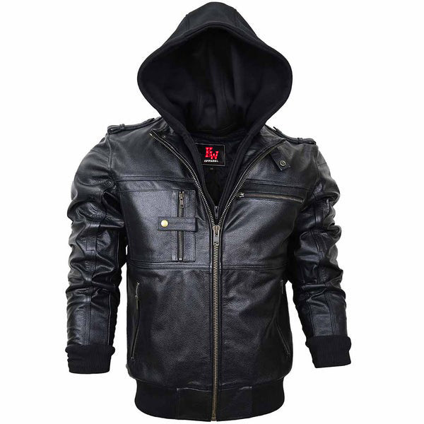 Leather Motorcycle Jacket with Hood Stinger – Premium Cowhide, Stylish & Protective Biker Gear Kings Wear Apparel