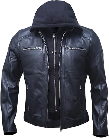 Men's Genuine Lambskin Motorcycle Jacket with Removable Hood – Black & Brown | Kings Wear Apparel Kings Wear Apparel