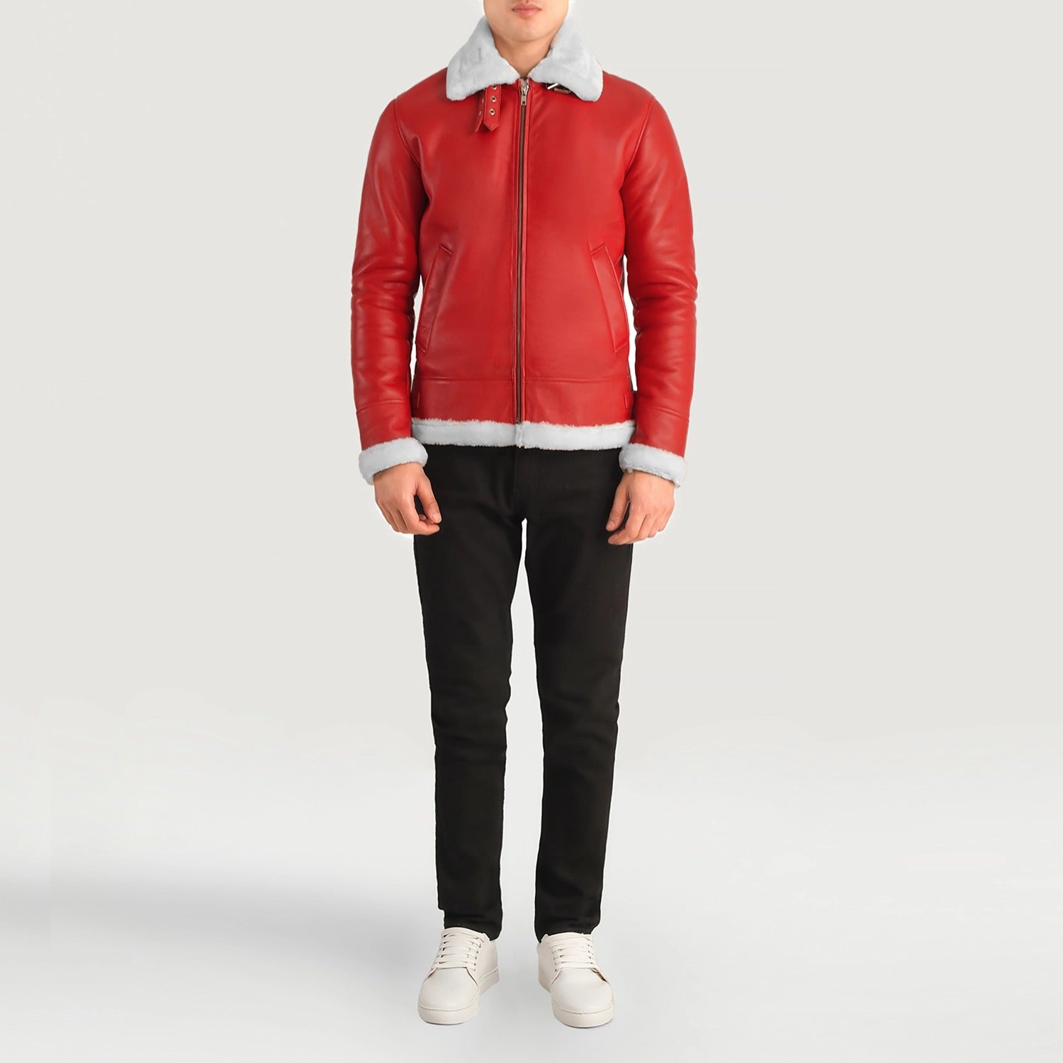 Men's Francis B-3 Red Leather Bomber Jacket - Bold Style & Ultimate Comfort Jacket Kings Wear Apparel