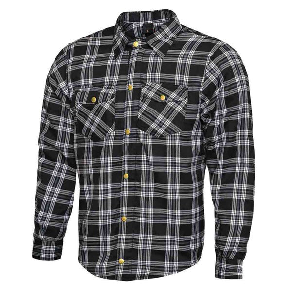 Men’s Motorcycle Riding Flannel Shirt – Reinforced, Black & White Check | Stylish & Protective Kings Wear Apparel