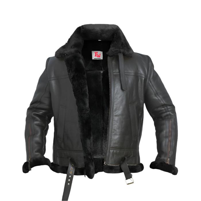 Crimson Air Raf Real Shearling Bomber Jacket in Black | Premium Quality & Style Kings Wear Apparel