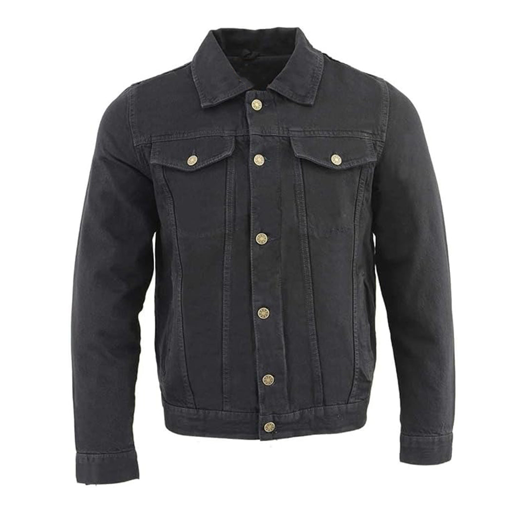 Men's Black Denim Jean Jacket - Classic Style Leather Look | Kings Wear Apparel Kings Wear Apparel