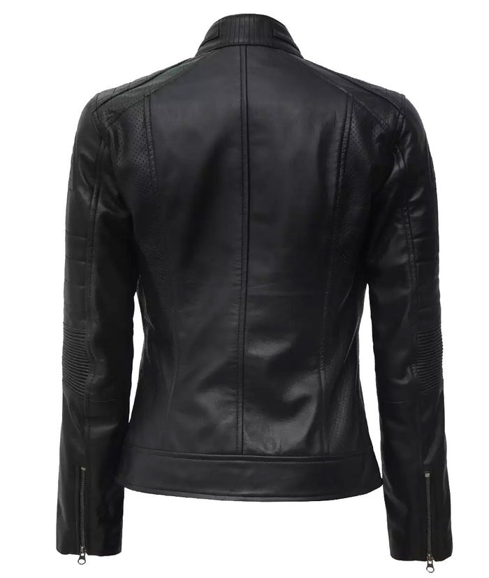 Women's Black Real Leather Cafe Racer Jacket - Stylish & Durable | [Kings Wear Apparel] Kings Wear Apparel