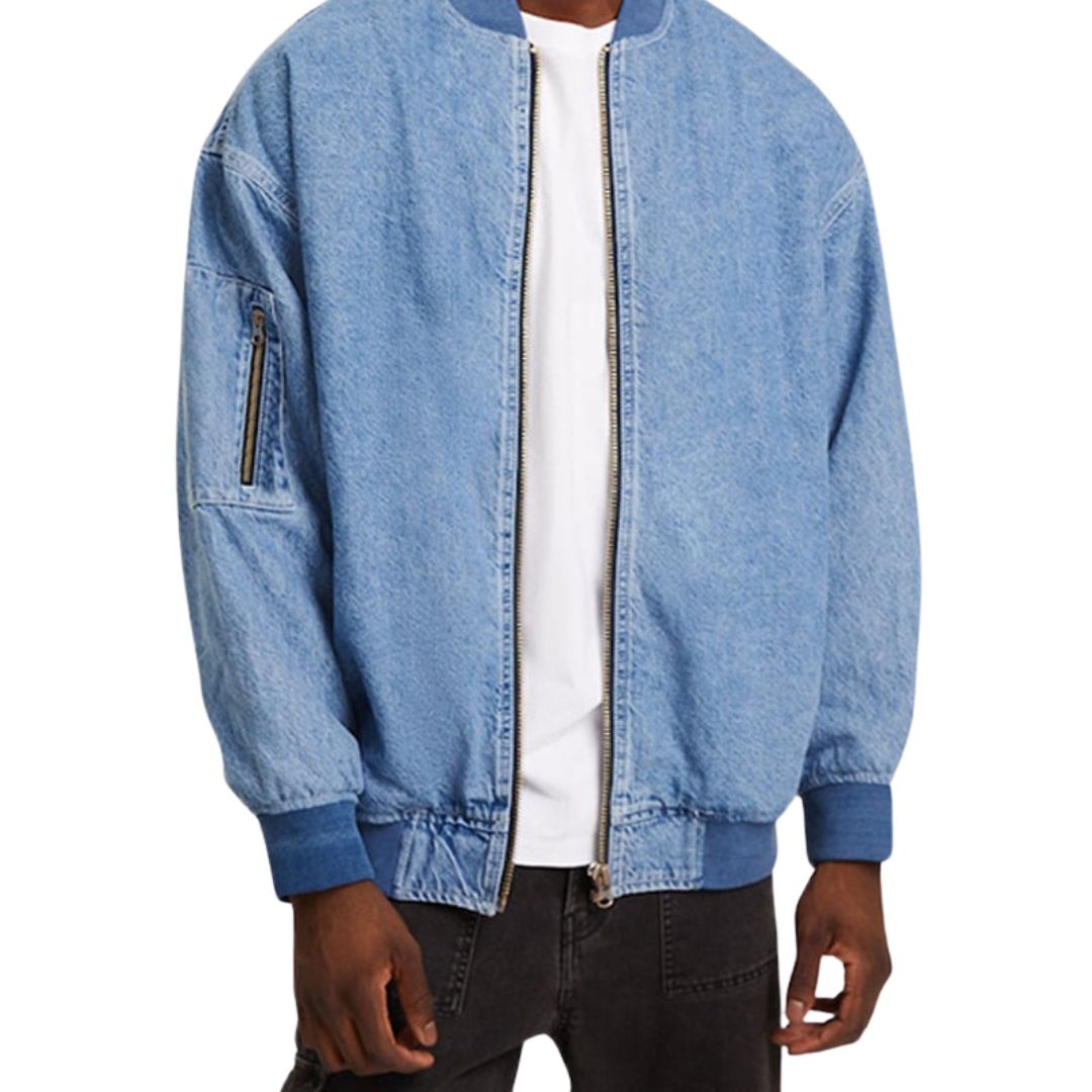 Stylish Denim Bomber Jacket with Ribbed Trim – Perfect for Casual & Urban Wear Kings Wear Apparel