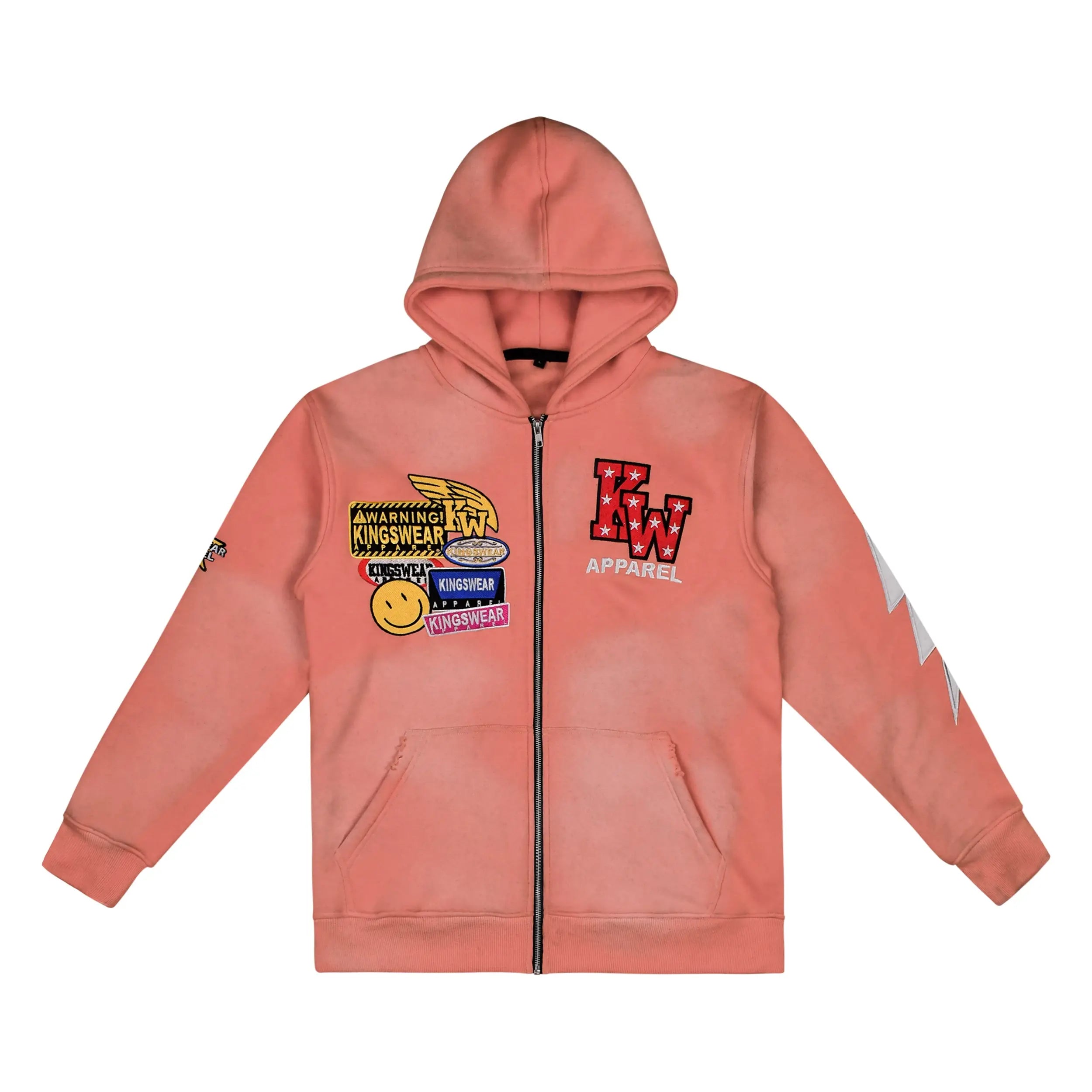 Kings Wear Unisex Fleece Hoodie Pink Pullover with Embroidered Patches Distressed Streetwear Clothing Kings Wear Apparel