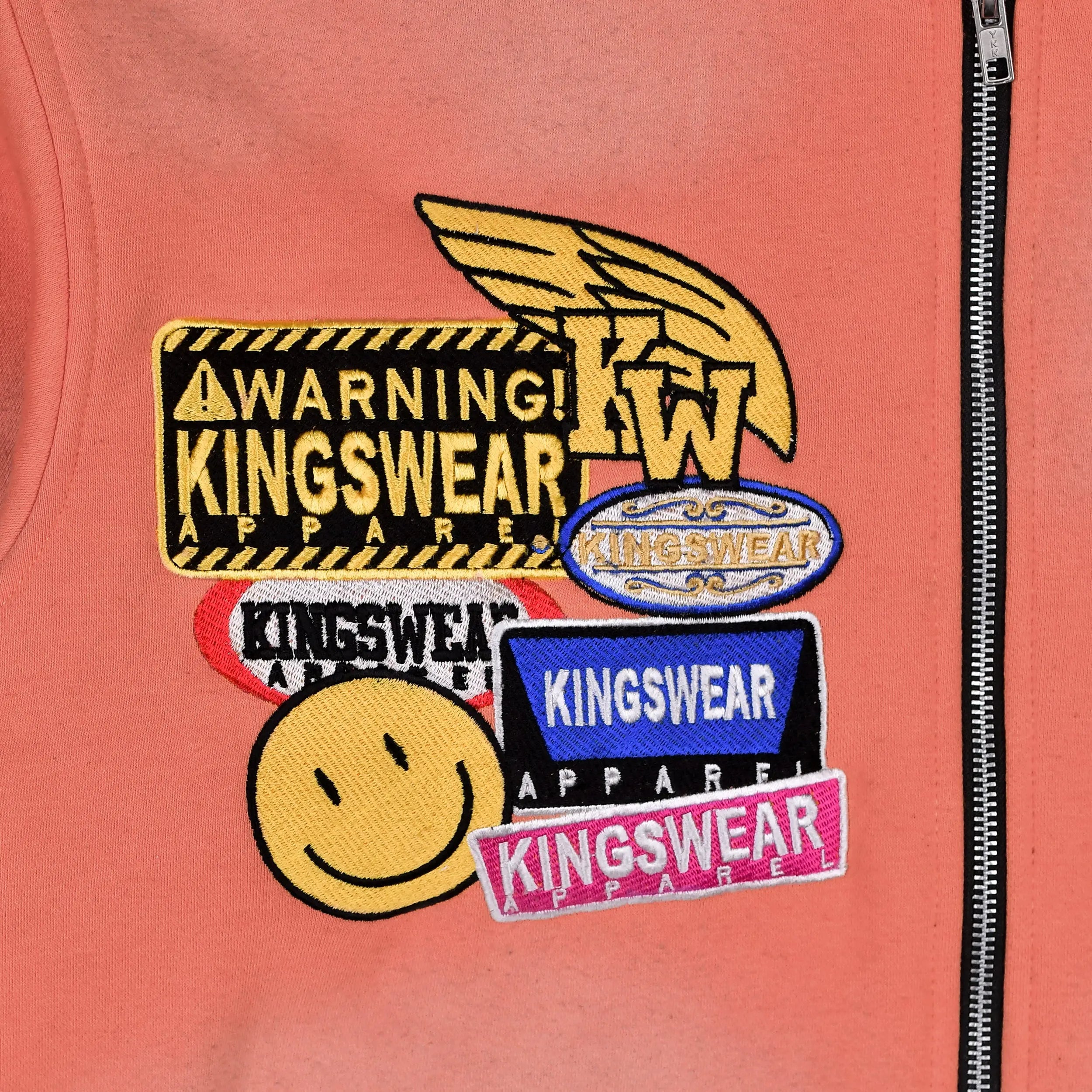 Kings Wear Unisex Fleece Hoodie Pink Pullover with Embroidered Patches Distressed Streetwear Clothing Kings Wear Apparel