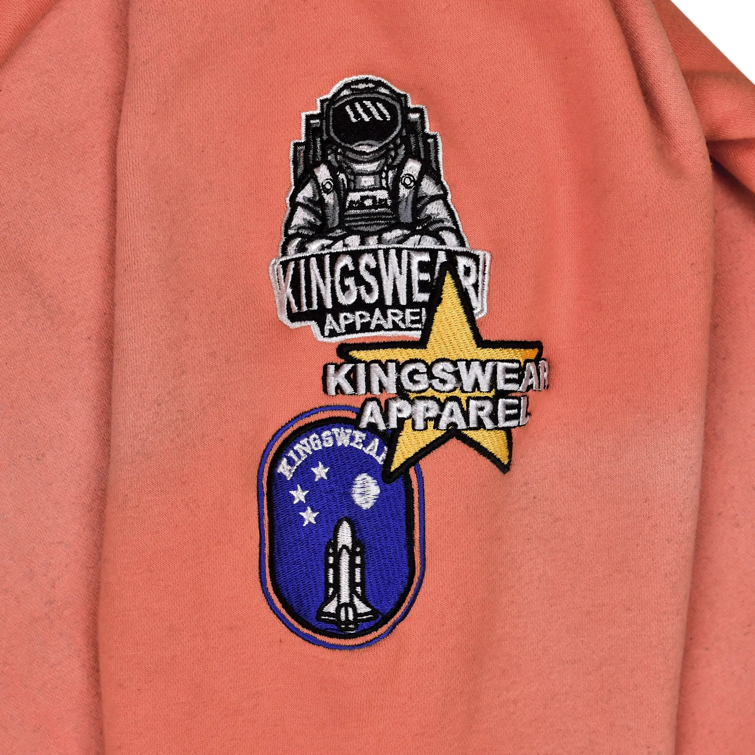 Kings Wear Unisex Fleece Hoodie Pink Pullover with Embroidered Patches Distressed Streetwear Clothing Kings Wear Apparel