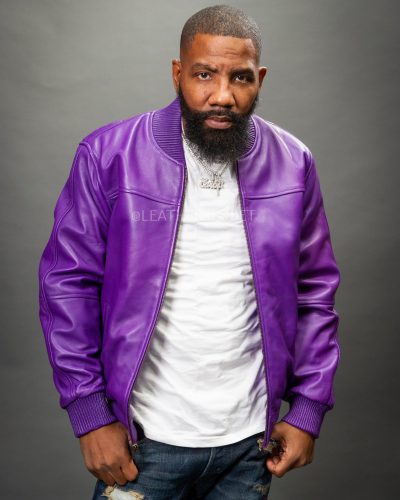 Men's Classic Baseball Leather Jacket [Purple]