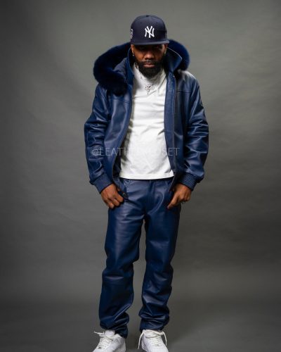 Men's Classic Baseball Jacket With Fox Hood [Navy]