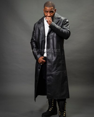 Men's Leather Unnameable Trench Coat [Black]