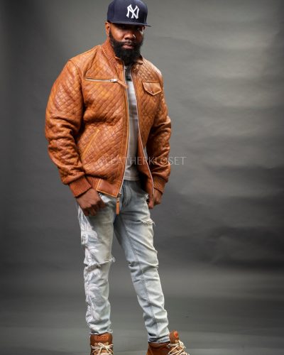 Men's Franklin Quilted Leather Bomber Jacket [Caramel Crunch]