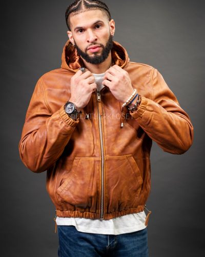 Men's Leather Hoodie [Caramel Crunch]