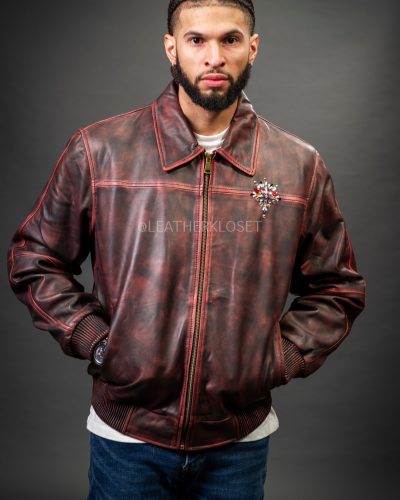 Men's Custom Hand-Work Leather Jacket [Red]