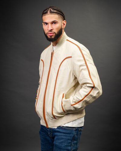 Men's Brayden Leather Jacket [Beige/Saddle]