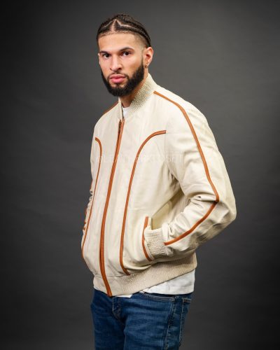 Men's Brayden Leather Jacket [Beige/Saddle]