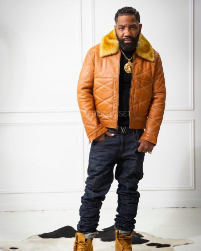 Men's Australian Quilted Leather Bomber Jacket [Saddle Brown]