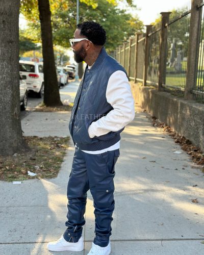 Men's Adan Jacket & Leather Stack Jean Pants [Navy/White]