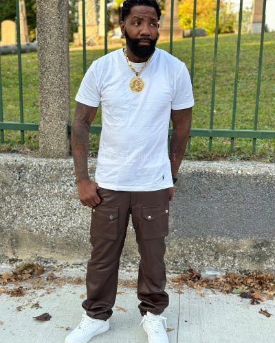 Men's Leather Cargo Jean Pants [Chocolate Brown]
