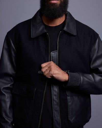 Men's Wool And Leather Pilot Jacket [Black]