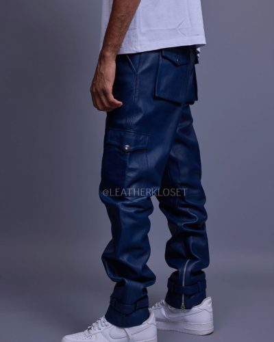 Men's Leather Stack Jean Pants [Navy]
